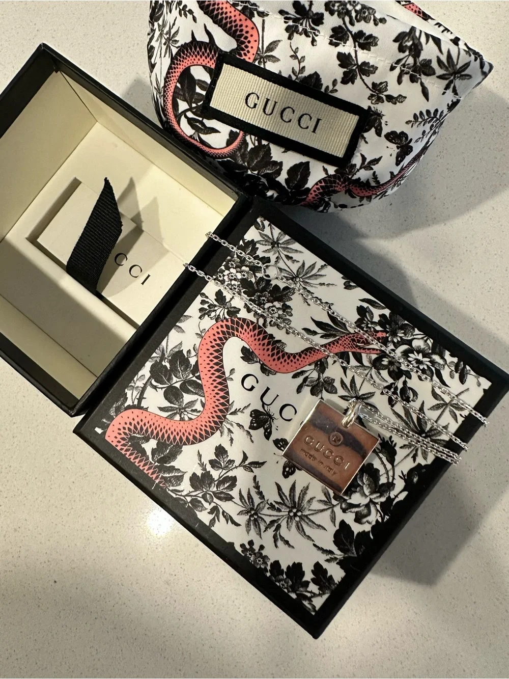 Gucci Trademark Logo Square Pendant Necklace